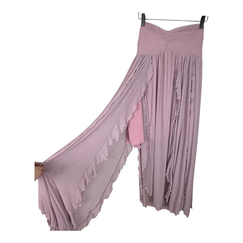 Cupshe Lavender Nylon Ruffle Slit Maxi Strapless Dress Size Large NWT Ethereal